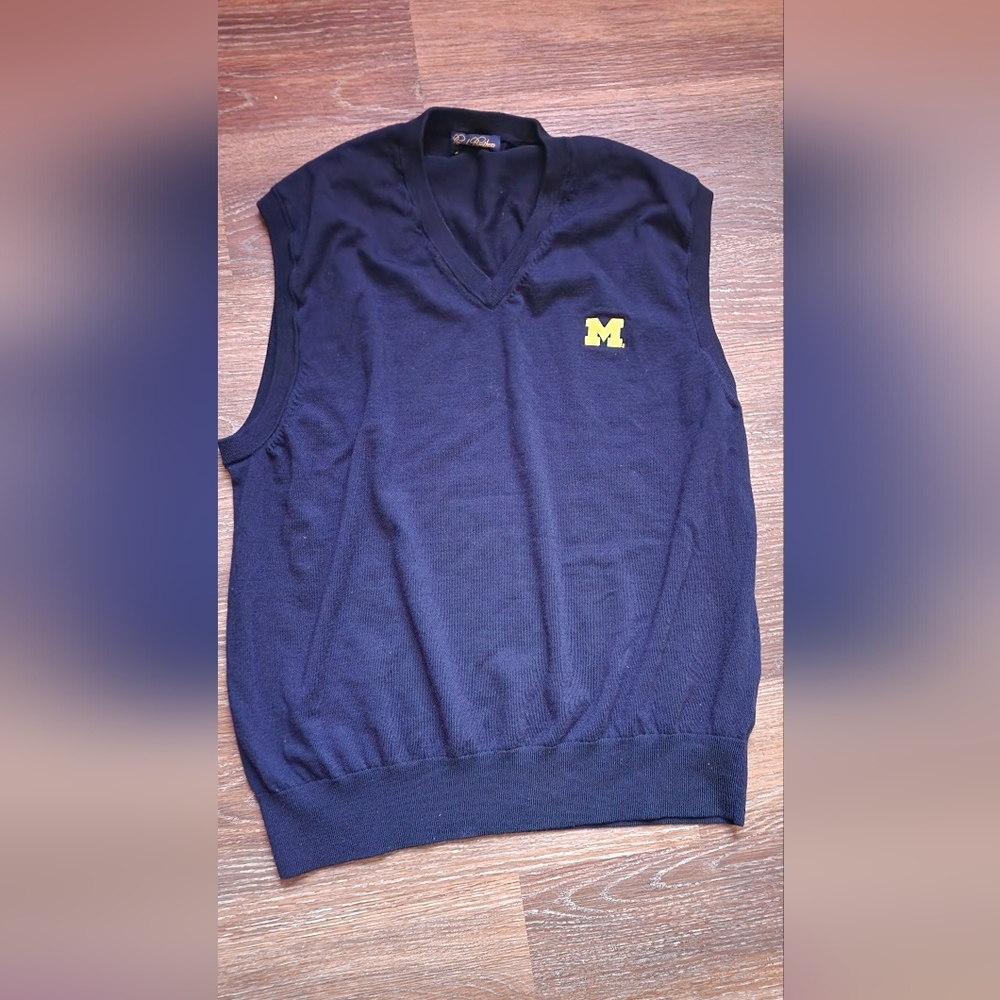 Brooks Brothers Michigan Navy Sweater Vest with Yellow Logo Sz XXL